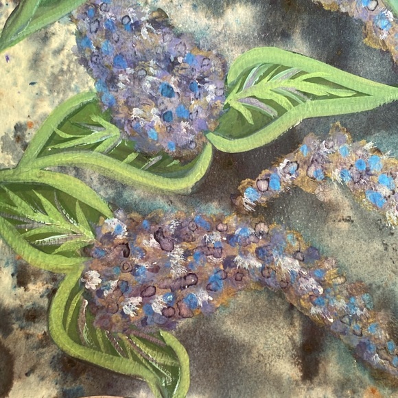 Unframed Original Art Painting Watercolour Brusho & Acrylic- Blue Lilac Dreams - Picture 4 of 6